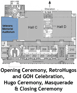 Diagram of Veterans Auditorium, Hynes Convention Center, site of the Hugo Ceremony